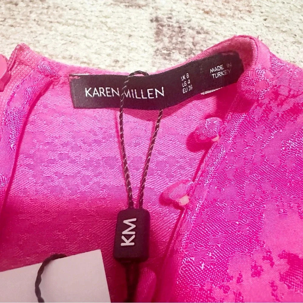NWT Karen Millen Animal jacquard button up floppy dress in pink size 4 - Picture 7 of 16